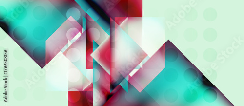 Abstract geometric shapes, vibrant colors, translucent layers create modern design. Light, shadow interplay adds depth, visual interest.