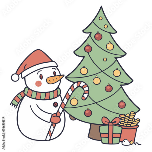 christmas tree and snowman