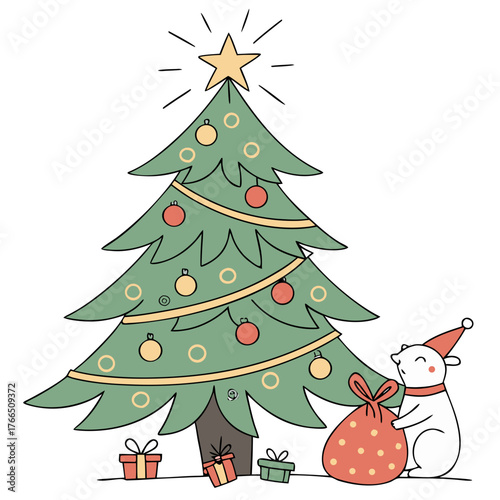 christmas tree with snowman and gifts
