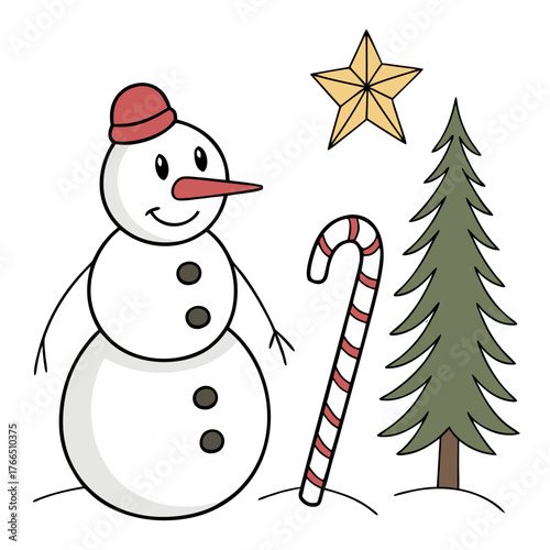 snowman with christmas tree