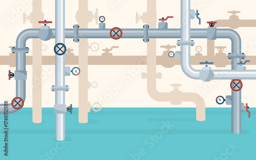 Gas, oil or water pipelines structure. Industrial vector background