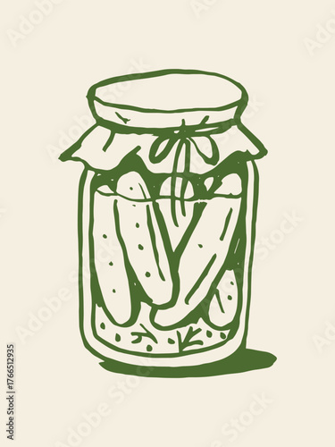 Pickled cucumbers jar minimalist sketch vector illustration	