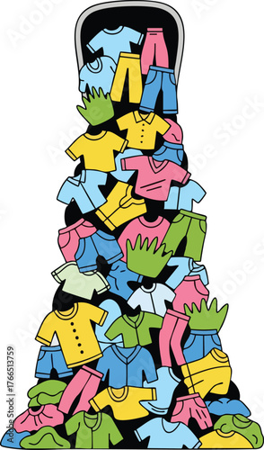 Overflowing Laundry Basket Full Of Colorful Kids Clothes In A House