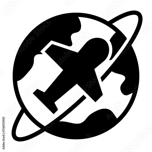 Airplane Orbiting Globe Travel Icon