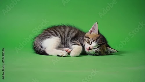 katzenbaby, katze, niedlich, chroma key, greenscreen, Niedliches Katzenjunges auf grünem Chroma Key Hintergrund – isoliertes Greenscreen Video