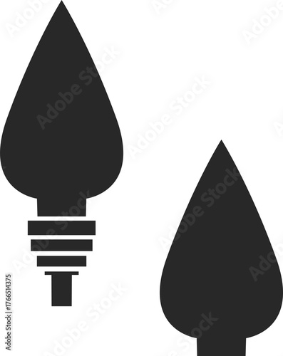 Medieval spear in silhouette style in black color, two spear icons with a peak and only one spear tip in black color.