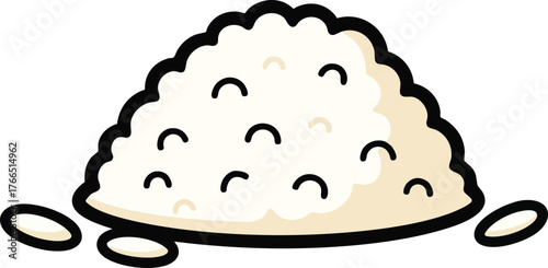 Pile Of Rice Grains With Black Outline On White Background