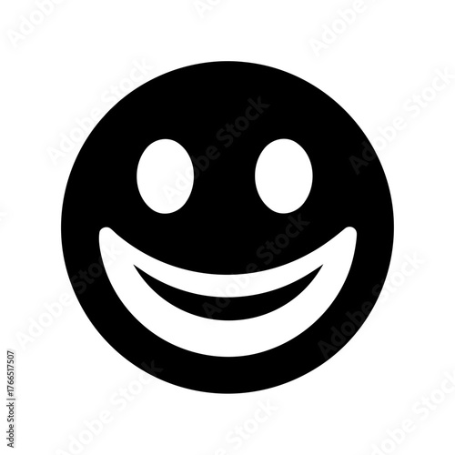 Simple black and white smiling face icon conveying happiness and positivity
