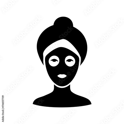 Icon illustration depicting a woman with hair up in a towel and facial mask