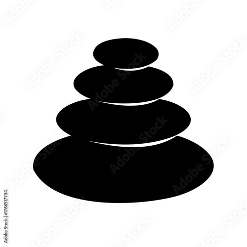 Simple Black Stone Cairn with Four Rocks on a White Background