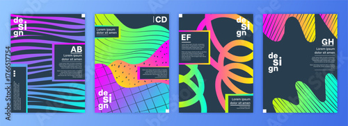 Abstract neon banner. Modern gradient colours. Poster with zebra pattern, texture flow. Colourful layout template. Magazine illustration. Business graphic design. Vector garish flier background set