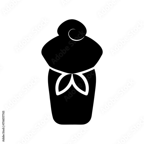 Simple black silhouette drawing of a wrapped gift with a ribbon bow