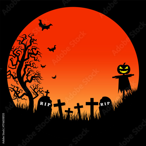 Scary Graveyard Pumpkins Dead Trees And Full Moon