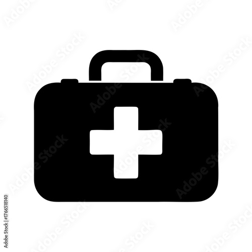 Black silhouette of a first aid kit box with cross symbol
