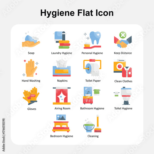 Home Cleaning, Disinfection and Germ Protection Flat Icons Set 2