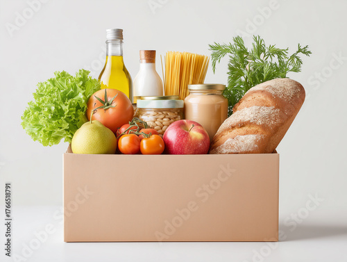 野菜・果物・パンが入った新鮮な食品宅配ボックス