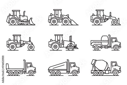  Collection of hand drawn construction vehicles and heavy machinery illustrations