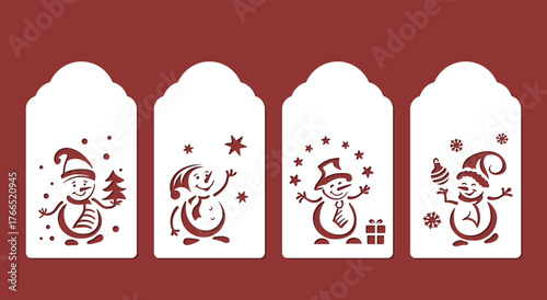 Christmas, New Year gift tags with carved funny snowmen