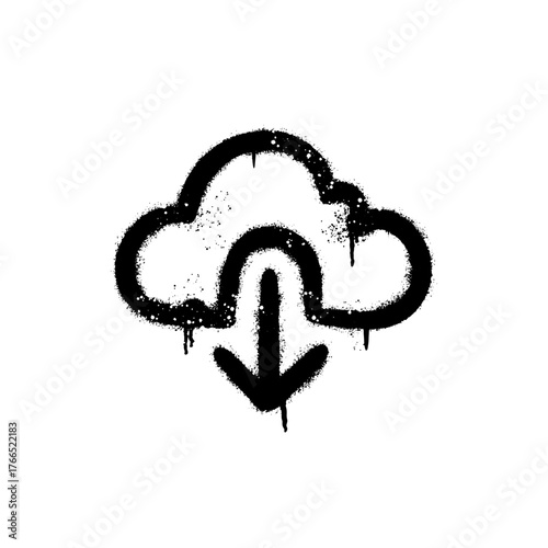 Cloud download stencil graffiti with dripping black spray paint design