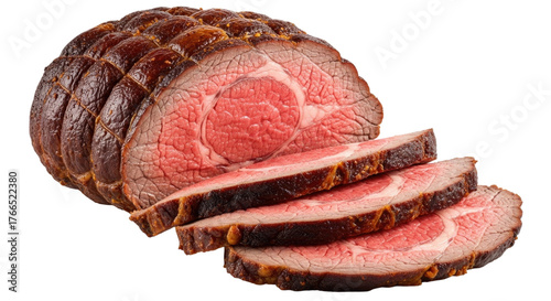 Sliced roast beef with transparent background cutout png