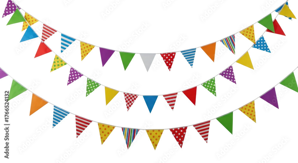 Fototapeta premium Colorful party bunting flags transparent background cutout png