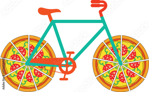 Whimsical pizza bicycle artwork fun food fusion creative art design