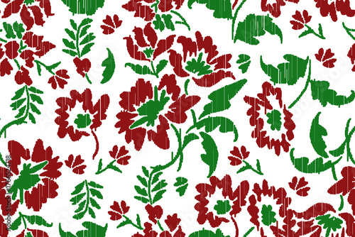 Ikat Embroidery Floral Seamless Pattern