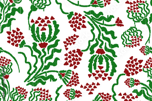 Ikat Embroidery Floral Seamless Pattern