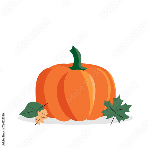 Flat illustration of pumpkin with leaves autumn theme