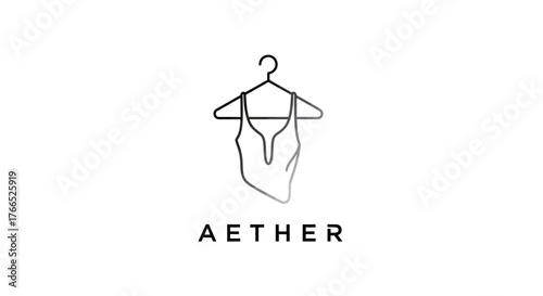 Minimalist line art logo for AETHER featuring a swimsuit on a hanger.