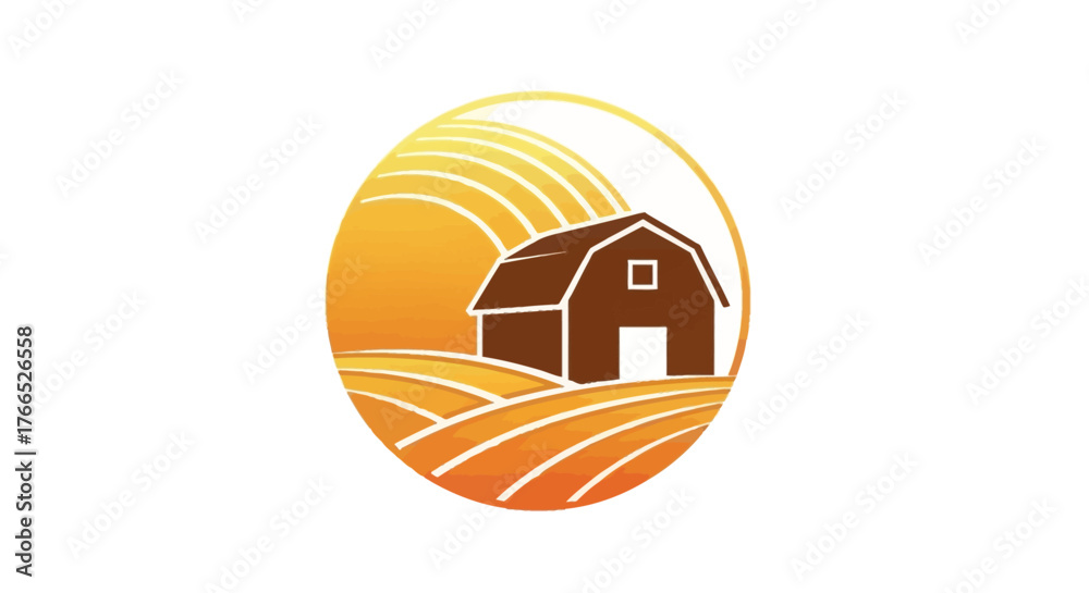 Fototapeta premium Rustic Barn in Golden Field Logo Design.