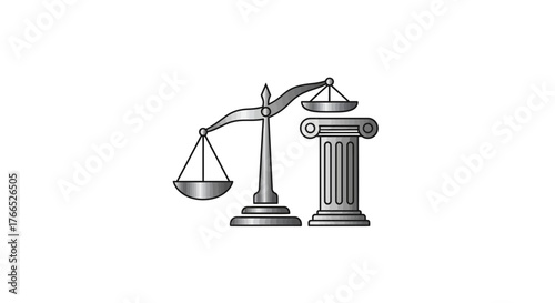 Scales of Justice and Column Representing Law and Order.