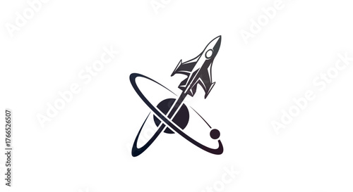 Rocket orbiting a planet in space a symbol of scientific exploration.