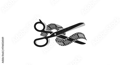 Scissors Cutting Film Strip Icon for Video Editing.