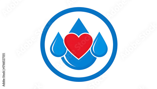 Flat vector logo/icon featuring a red or white heart combined with blue blood/water drop elements inside a blue circle. design represents the global symbol for Diabetes Awareness and related health