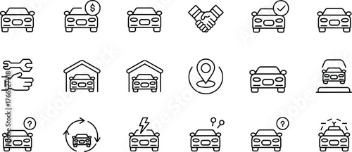 Car Services and Maintenance Icons Set Vector Illustration for Automotive Industry Needs and Automobile Related Business