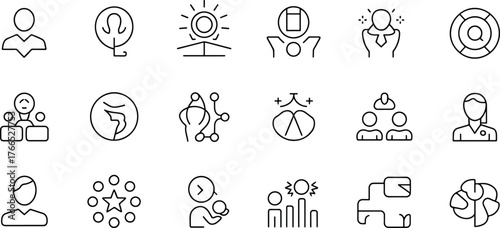 Collection of Business and Professional Icons for Web and Graphic Design Applications Symbolizing Different Aspects of Business Strategies