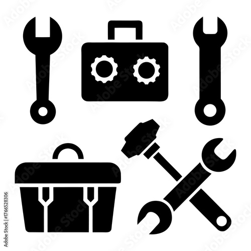 DIY Repair Tools – Screwdriver, Wrench and Toolbox Symbols.