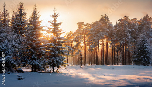 Whispers of Dawn in a Snowy Forest