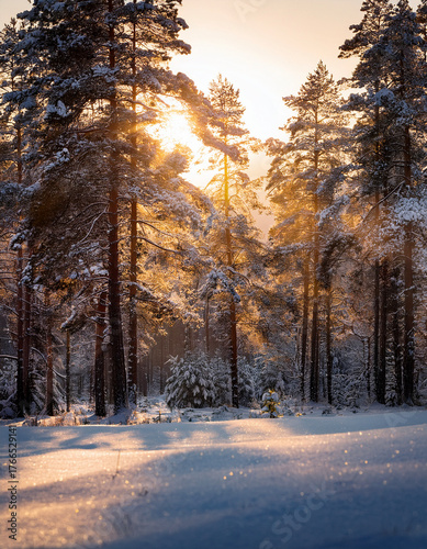 Whispers of Dawn in a Snowy Forest
