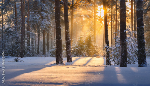 Whispers of Dawn in a Snowy Forest