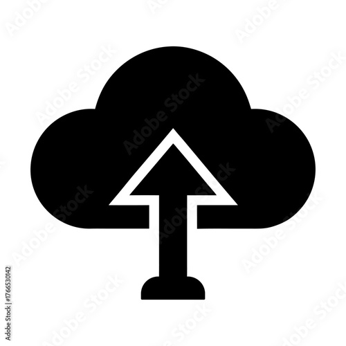 White Background Upload Cloud with Arrow Vector Icon.