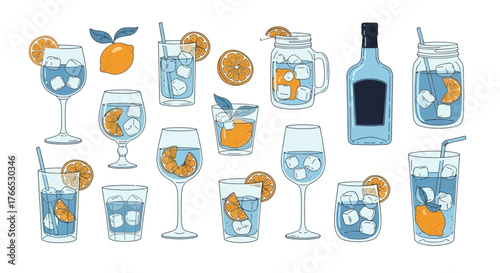 Collection of Refreshing Summer Cocktail Illustrations