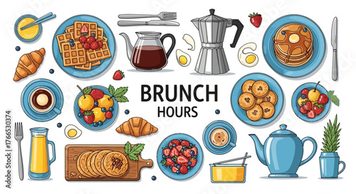 Delicious Brunch Spread Waffles, Pancakes, Croissants, and More for a Relaxing Morning