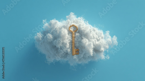 A key to success lies in the sky, represented by a cloud with a golden key embedded, against a light blue background. It symbolizes dreams.