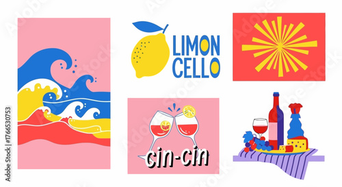 Summer Vibes Playful Graphic Design with Food, Drinks, and Sea Motifs