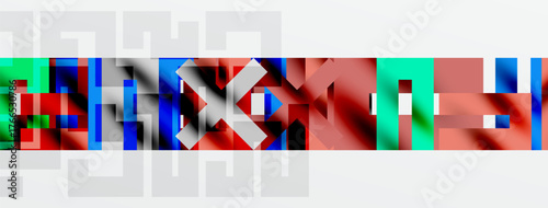 Abstract geometric composition. Blocks, rectangles, colors blend creating modern visual texture. Minimalist design, vibrant hues present.