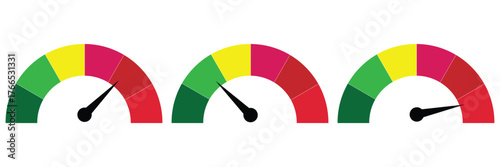 Credit Score chart icon set. Dashboard speedometer icons set. Tachometer icon isolated. Performance indicator sign. Car speed. Fast internet speed sign. Stock flat vector minimalist and modern concept