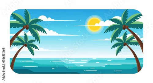 Tropical Beach Getaway Palm Trees, Ocean, and Sunny Skies Illustration