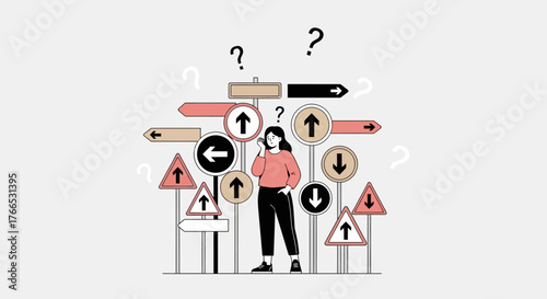 Navigating Life's Choices Illustration of a Woman Facing a Dilemma